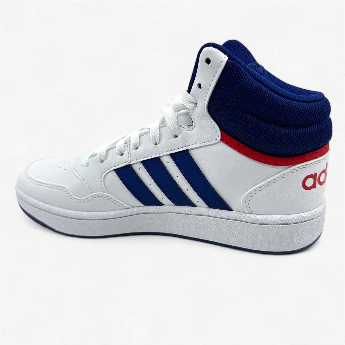 Adidas Hoops 3.0 Mid White Blue Red Kids Athletic Sneaker