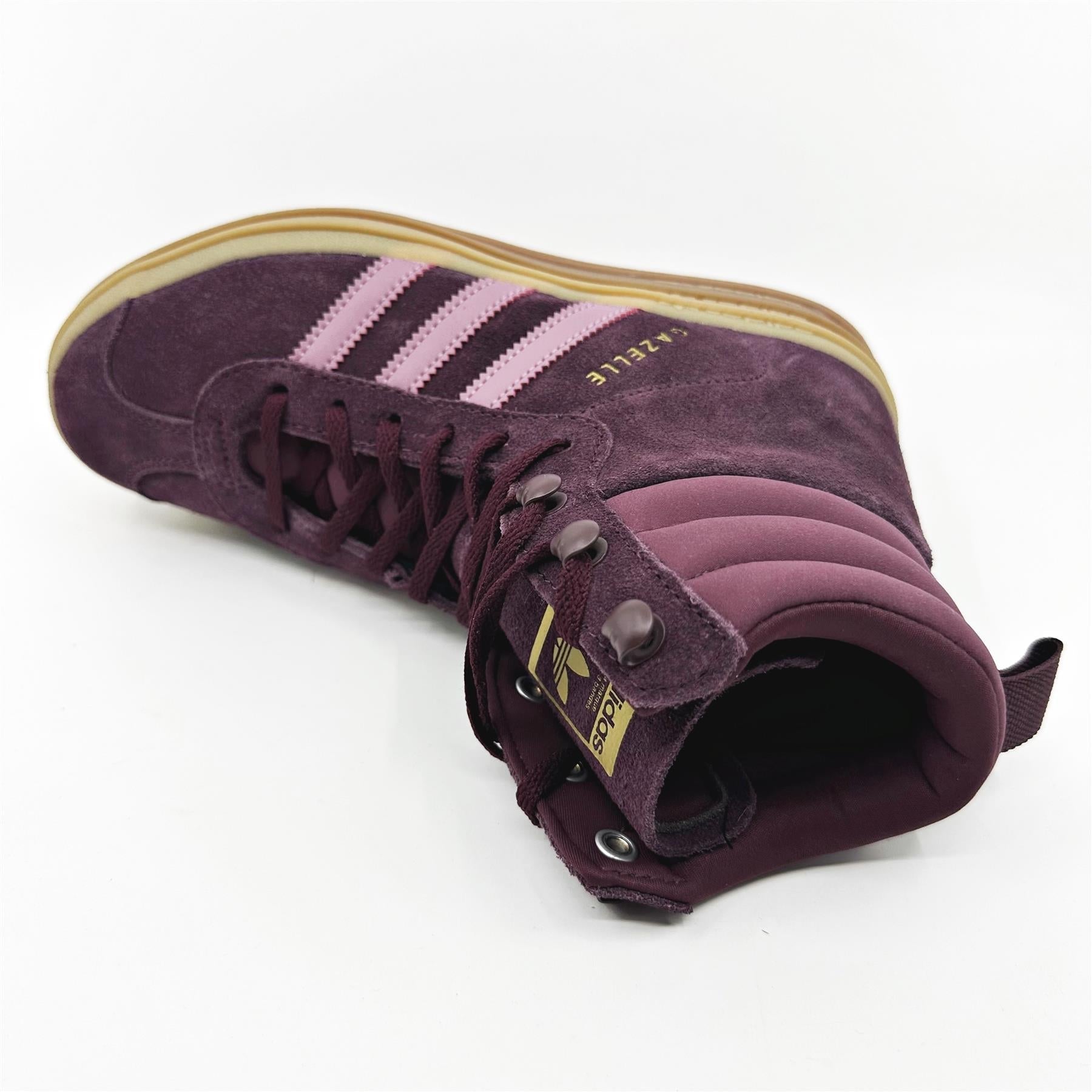 Adidas Gazelle Boot Maroon Wonder Orchid Gold Womens Athletic Sneakers