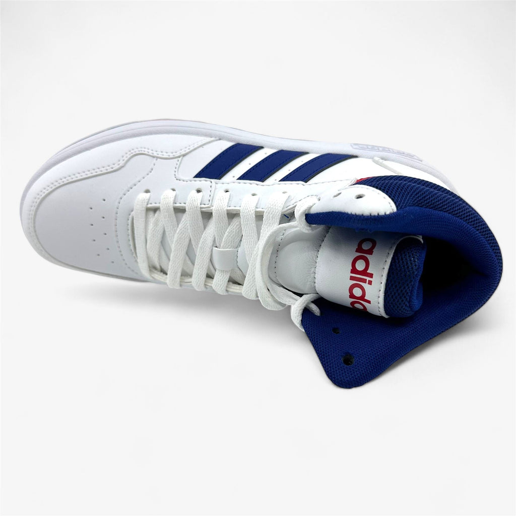 Adidas Hoops 3.0 Mid White Blue Red Kids Athletic Sneaker