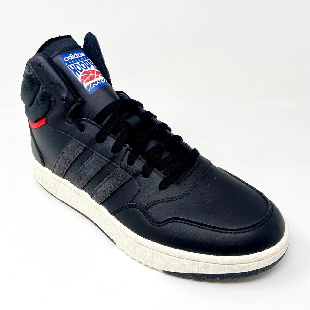 Adidas Hoops 3.0 Mid Black White Red Mens Leather Basketball Sneakers GZ1344