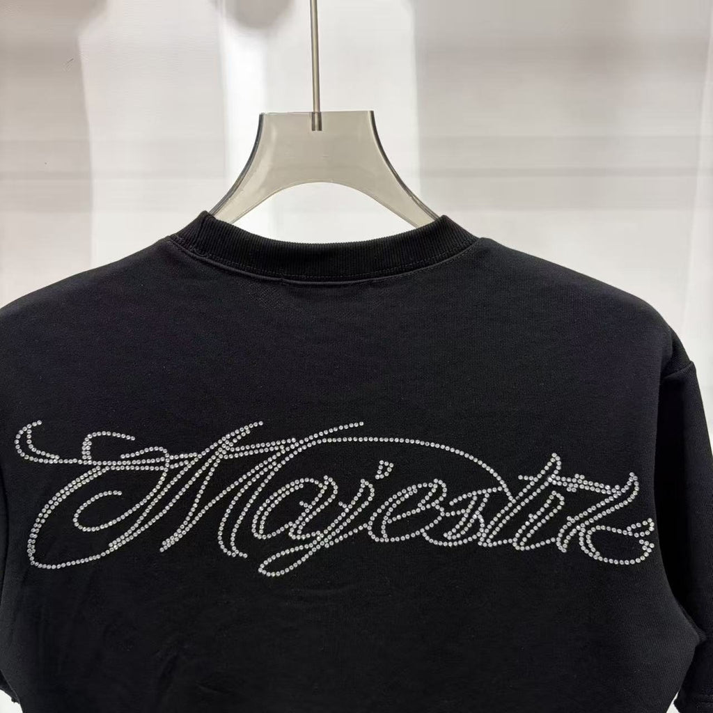 MAJESTIK Rhinestone-Style Script Graphic T-Shirt