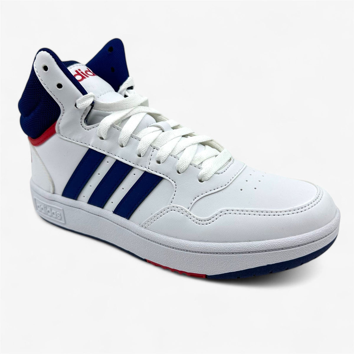 Adidas Hoops 3.0 Mid White Blue Red Kids Athletic Sneaker