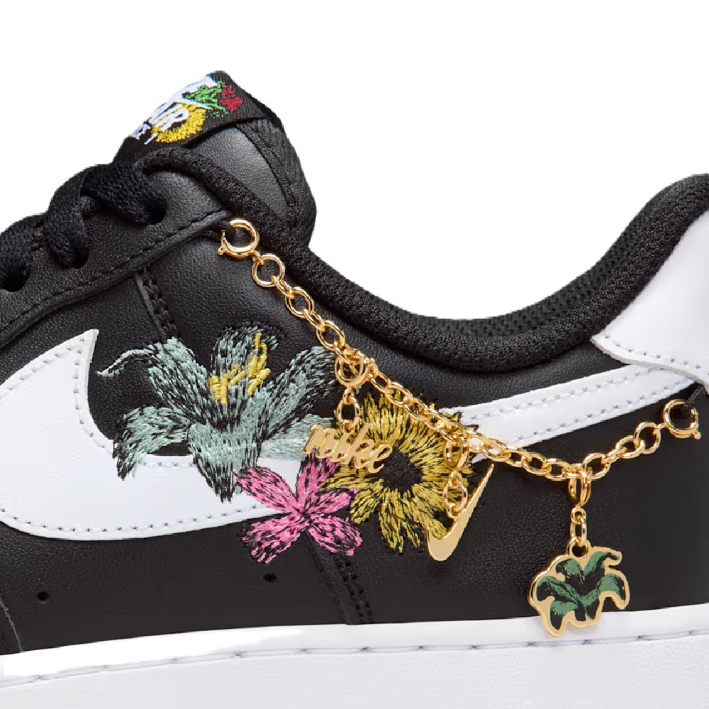 Women's Nike Air Force 1 '07 PRM 'Flowers' Blk/Wht-Mtlc Gold (IB6644 001)