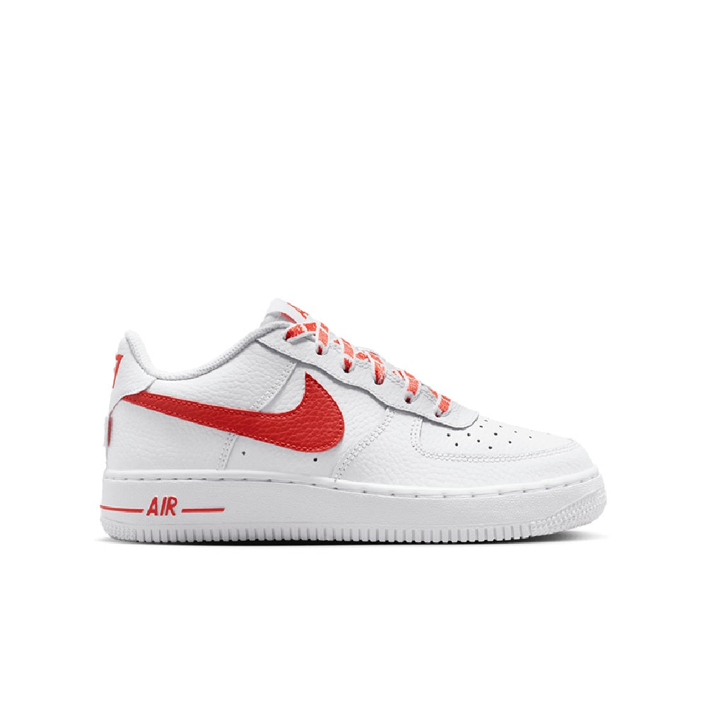 Big Kid's Nike Force 1 Low Js White/Picante Red-White (IR0270 102)