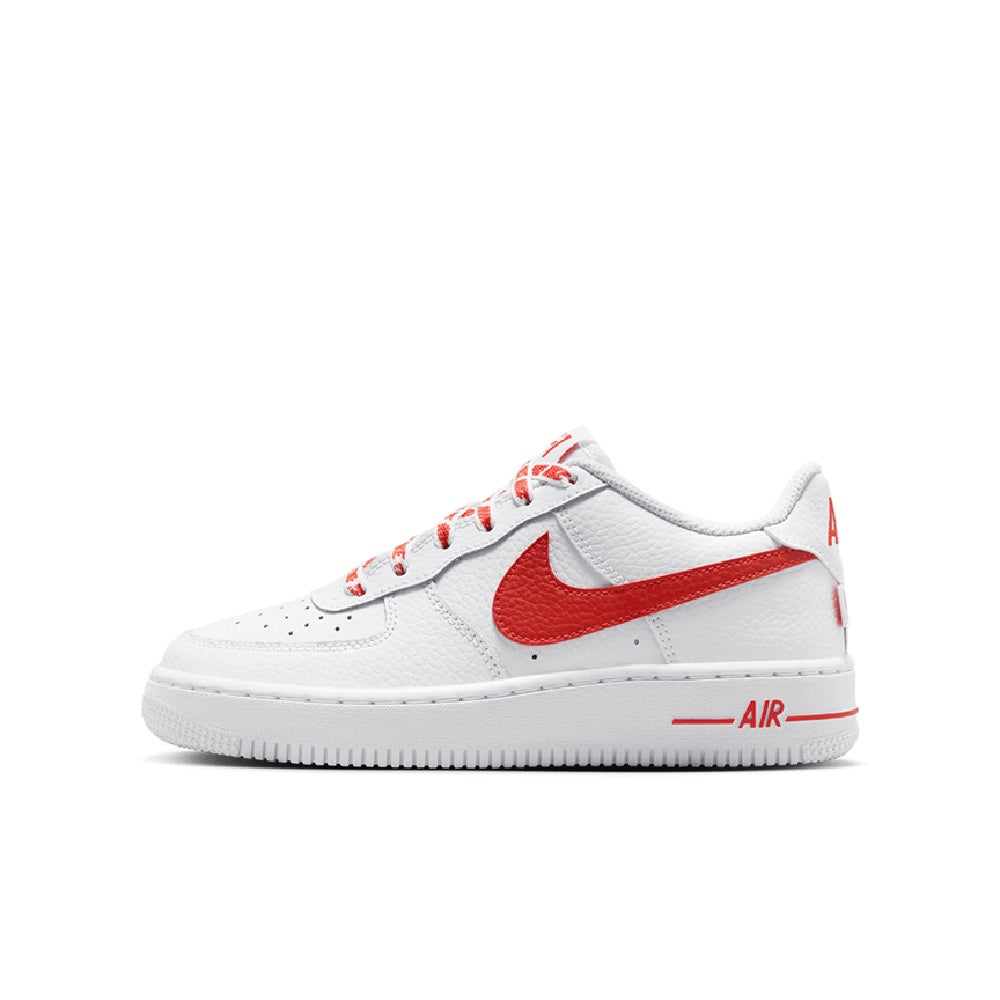 Big Kid's Nike Force 1 Low Js White/Picante Red-White (IR0270 102)
