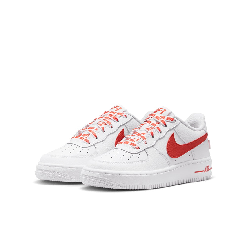 Big Kid's Nike Force 1 Low Js White/Picante Red-White (IR0270 102)